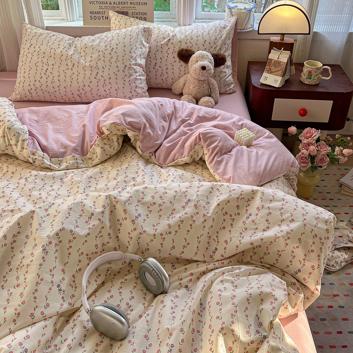 91家纺网 家纺一手货源 找家纺 水墨江南 2026新款加厚仿棉古法水洗棉小布袋款印花四件套 拾花季