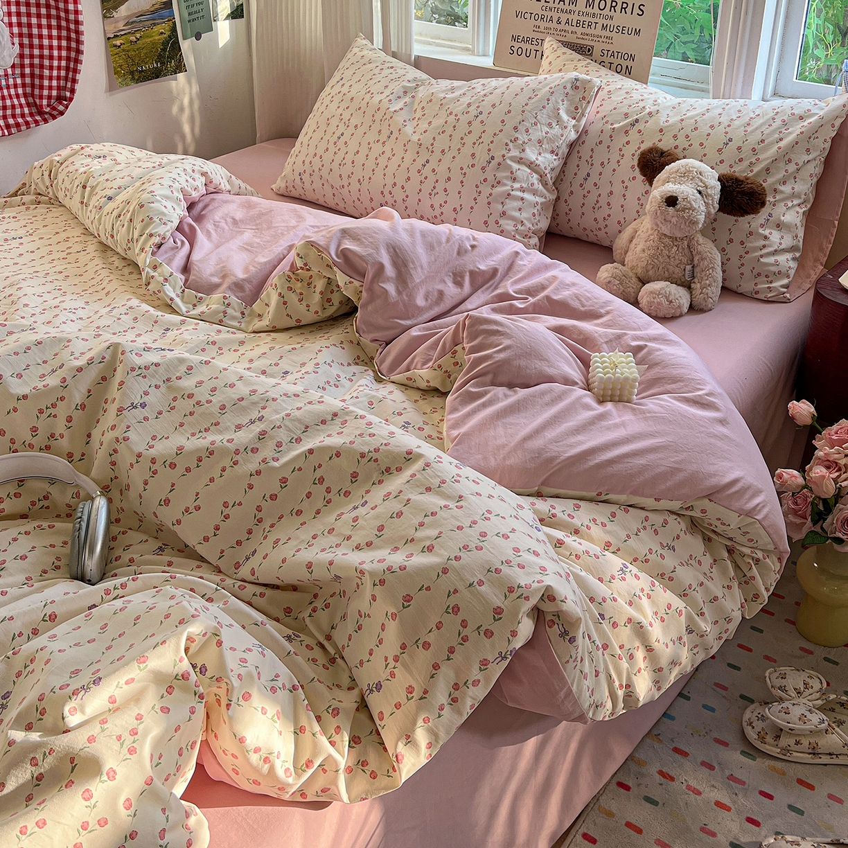 91家纺网 家纺一手货源 找家纺 水墨江南 2026新款加厚仿棉古法水洗棉小布袋款印花四件套 拾花季