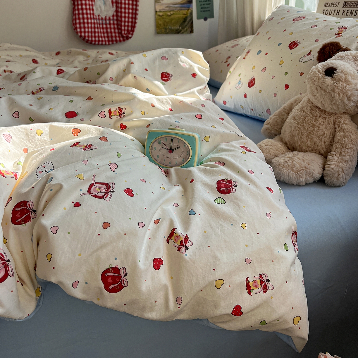 水墨江南 2026新款加厚仿棉古法水洗棉小布袋款印花四件套 甜蜜纪念日