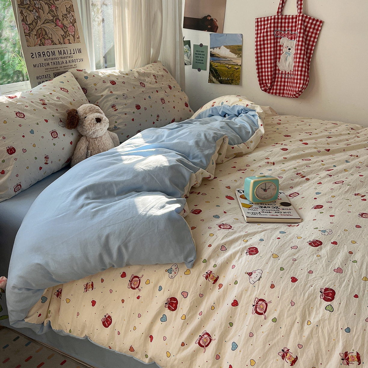 91家纺网 家纺一手货源 找家纺 水墨江南 2026新款加厚仿棉古法水洗棉小布袋款印花四件套 甜蜜纪念日