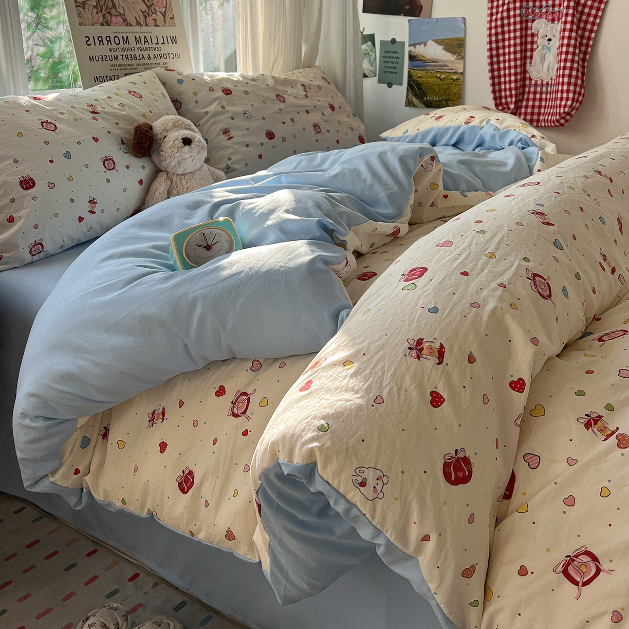 91家纺网 家纺一手货源 找家纺 水墨江南 2026新款加厚仿棉古法水洗棉小布袋款印花四件套 甜蜜纪念日