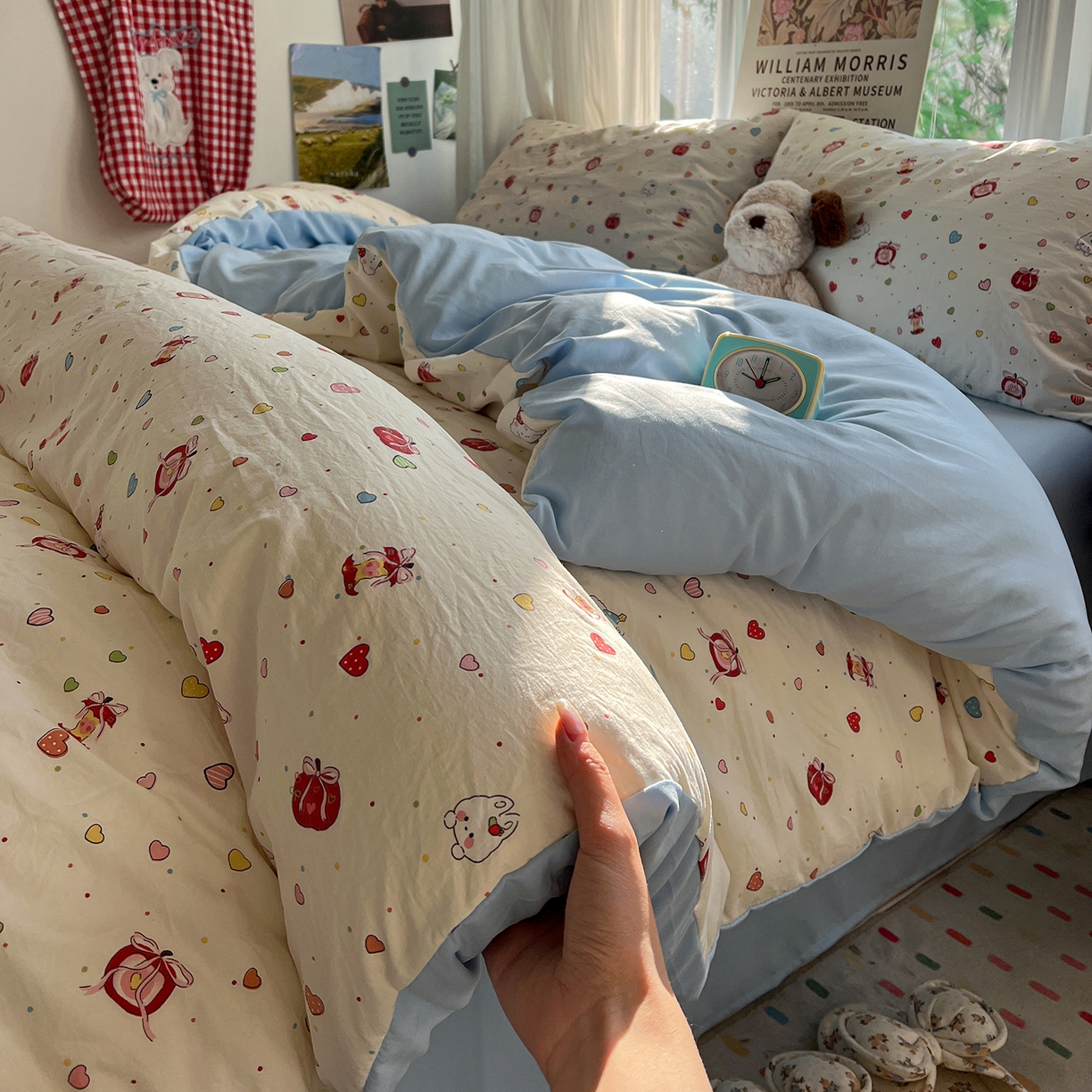 91家纺网 家纺一手货源 找家纺 水墨江南 2026新款加厚仿棉古法水洗棉小布袋款印花四件套 甜蜜纪念日