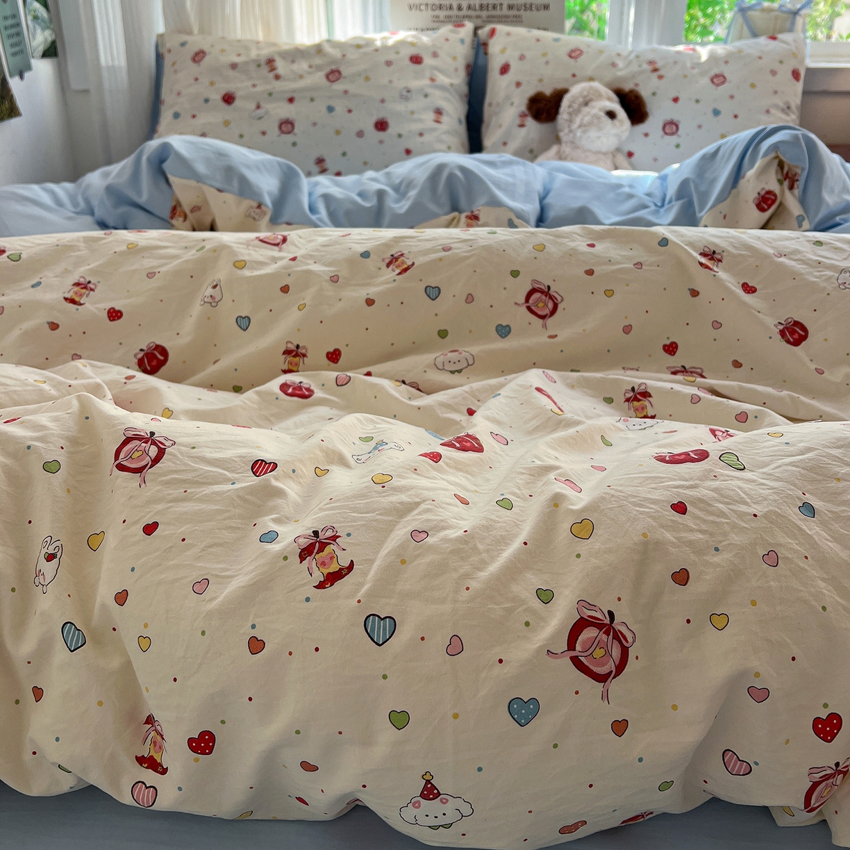 91家纺网 家纺一手货源 找家纺 水墨江南 2026新款加厚仿棉古法水洗棉小布袋款印花四件套 甜蜜纪念日