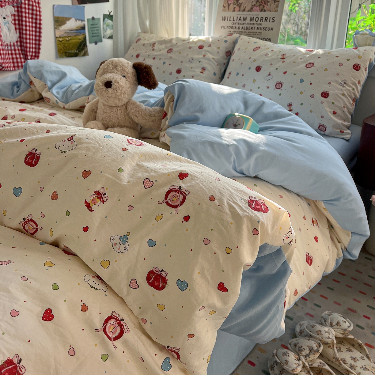 91家纺网 家纺一手货源 找家纺 水墨江南 2026新款加厚仿棉古法水洗棉小布袋款印花四件套 甜蜜纪念日