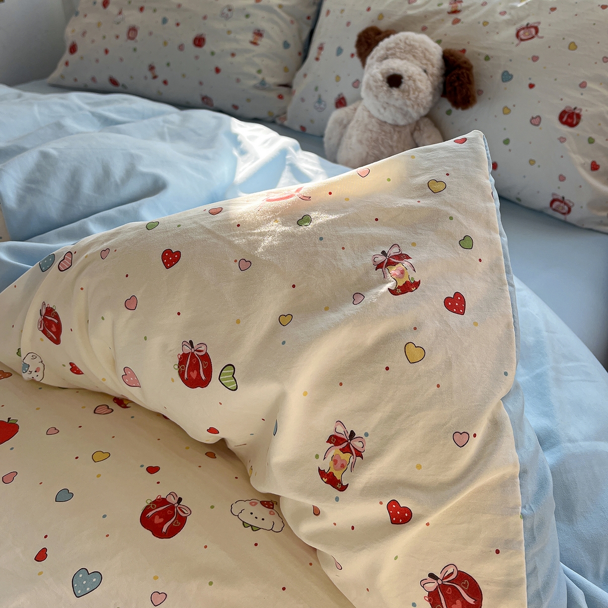 91家纺网 家纺一手货源 找家纺 水墨江南 2026新款加厚仿棉古法水洗棉小布袋款印花四件套 甜蜜纪念日