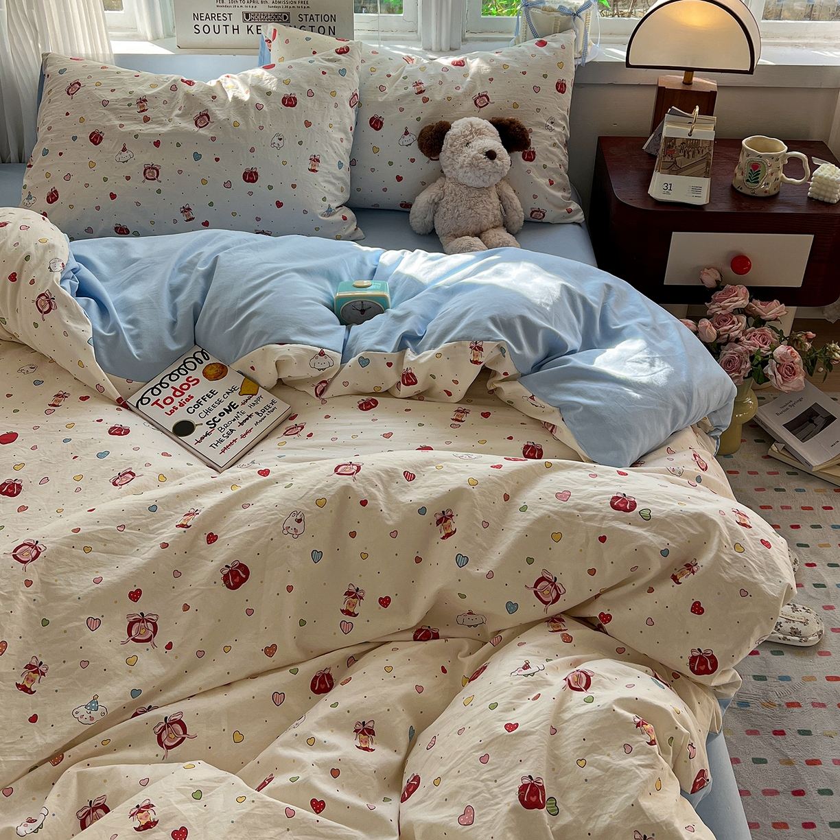 91家纺网 家纺一手货源 找家纺 水墨江南 2026新款加厚仿棉古法水洗棉小布袋款印花四件套 甜蜜纪念日