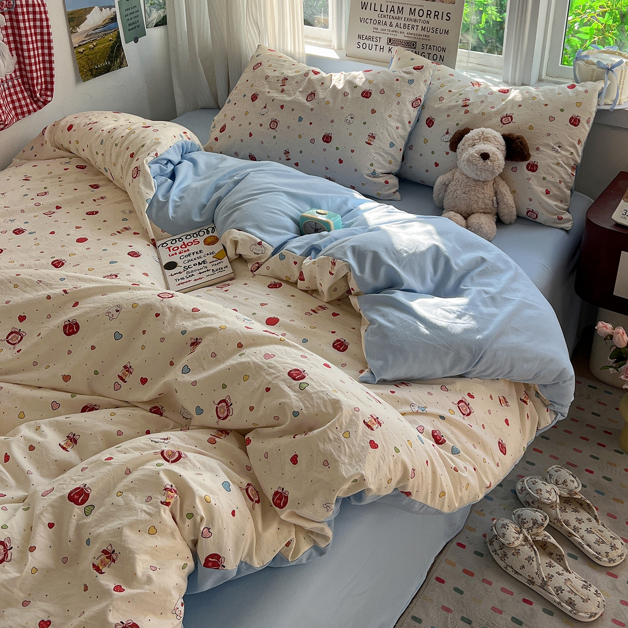 91家纺网 家纺一手货源 找家纺 水墨江南 2026新款加厚仿棉古法水洗棉小布袋款印花四件套 甜蜜纪念日