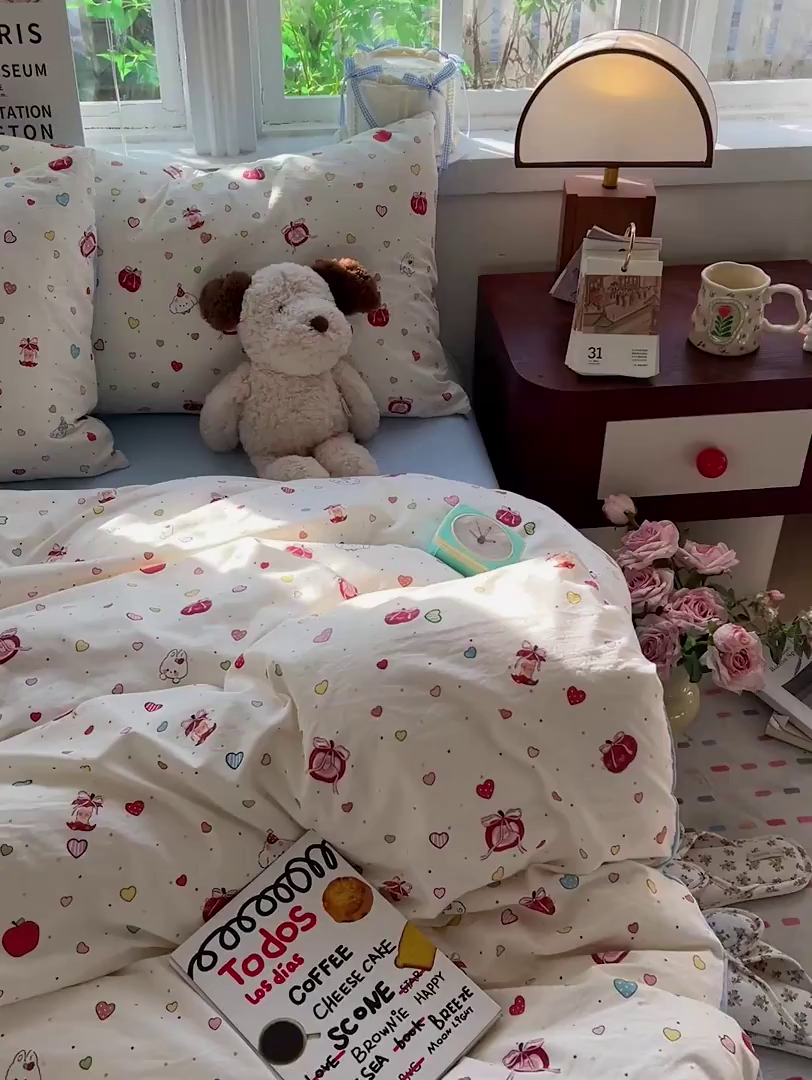 91家纺网 家纺一手货源 找家纺 水墨江南 2026新款加厚仿棉古法水洗棉小布袋款印花四件套 甜蜜纪念日