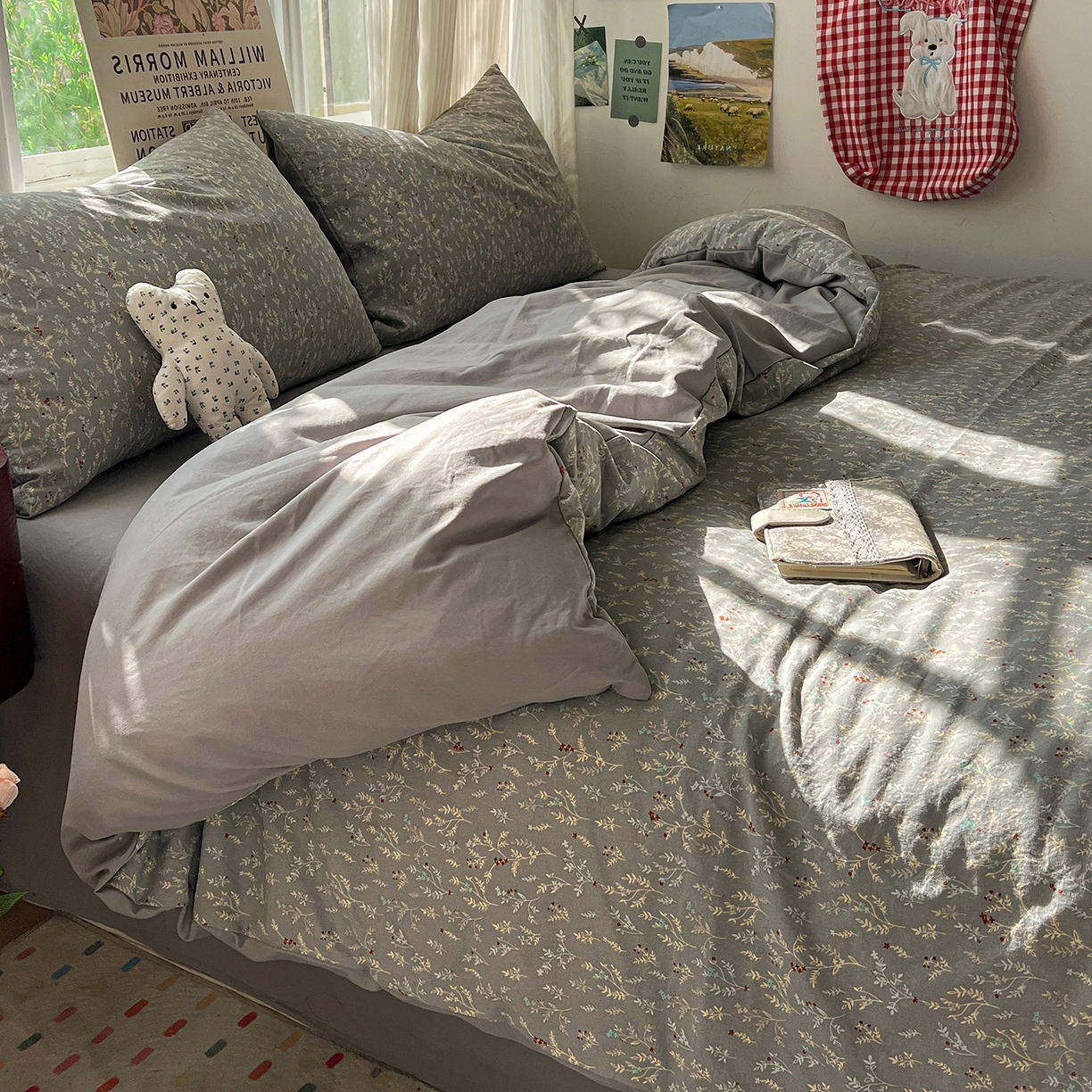 91家纺网 家纺一手货源 找家纺 水墨江南 2026新款加厚仿棉古法水洗棉小布袋款印花四件套 晚香玉