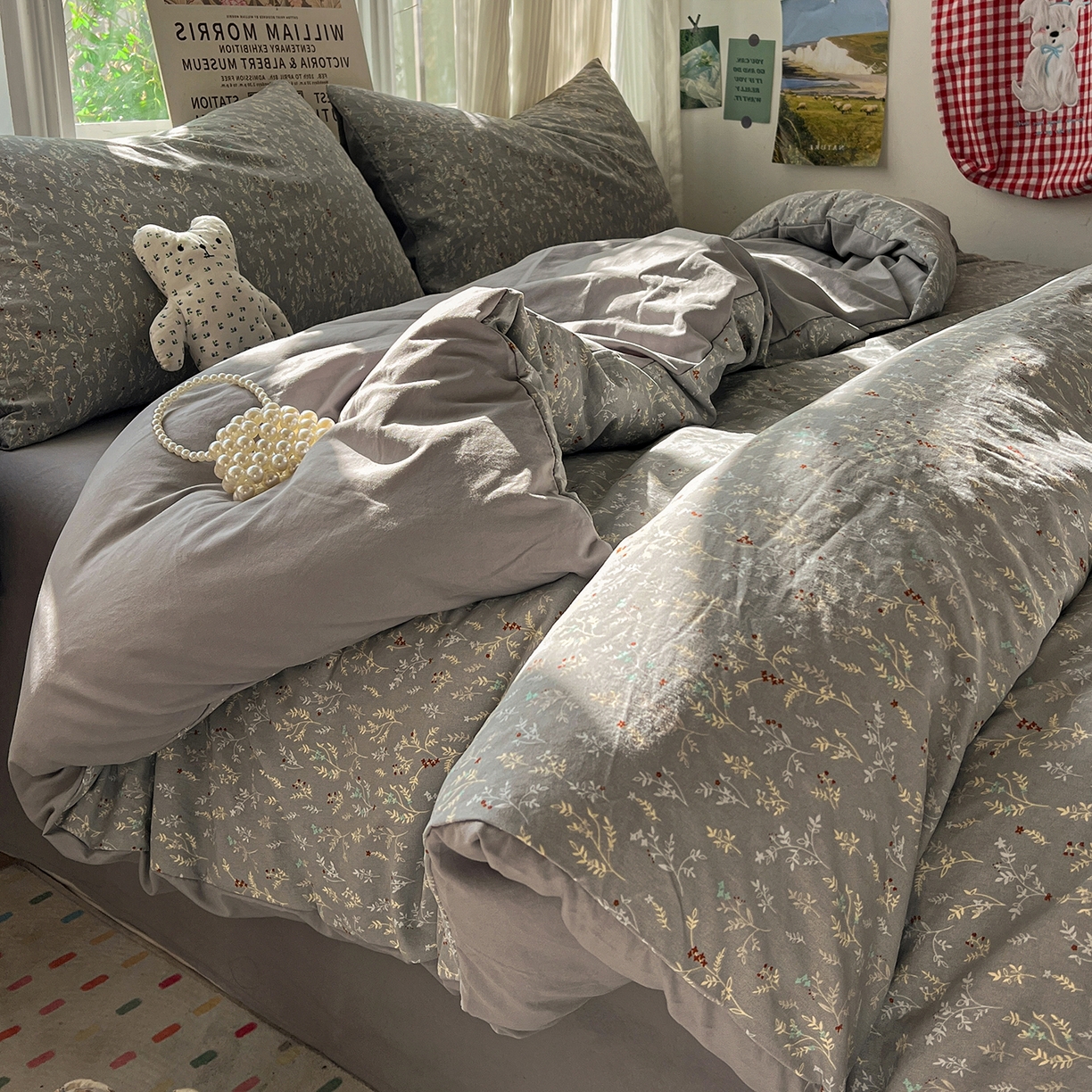 91家纺网 家纺一手货源 找家纺 水墨江南 2026新款加厚仿棉古法水洗棉小布袋款印花四件套 晚香玉