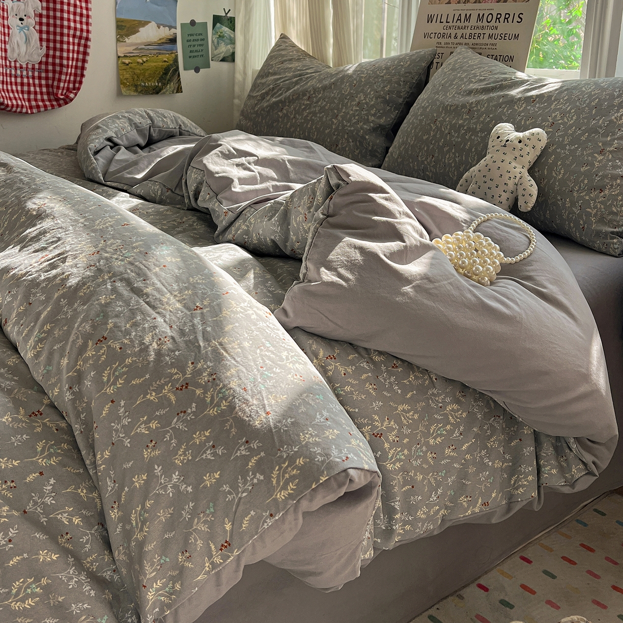 91家纺网 家纺一手货源 找家纺 水墨江南 2026新款加厚仿棉古法水洗棉小布袋款印花四件套 晚香玉