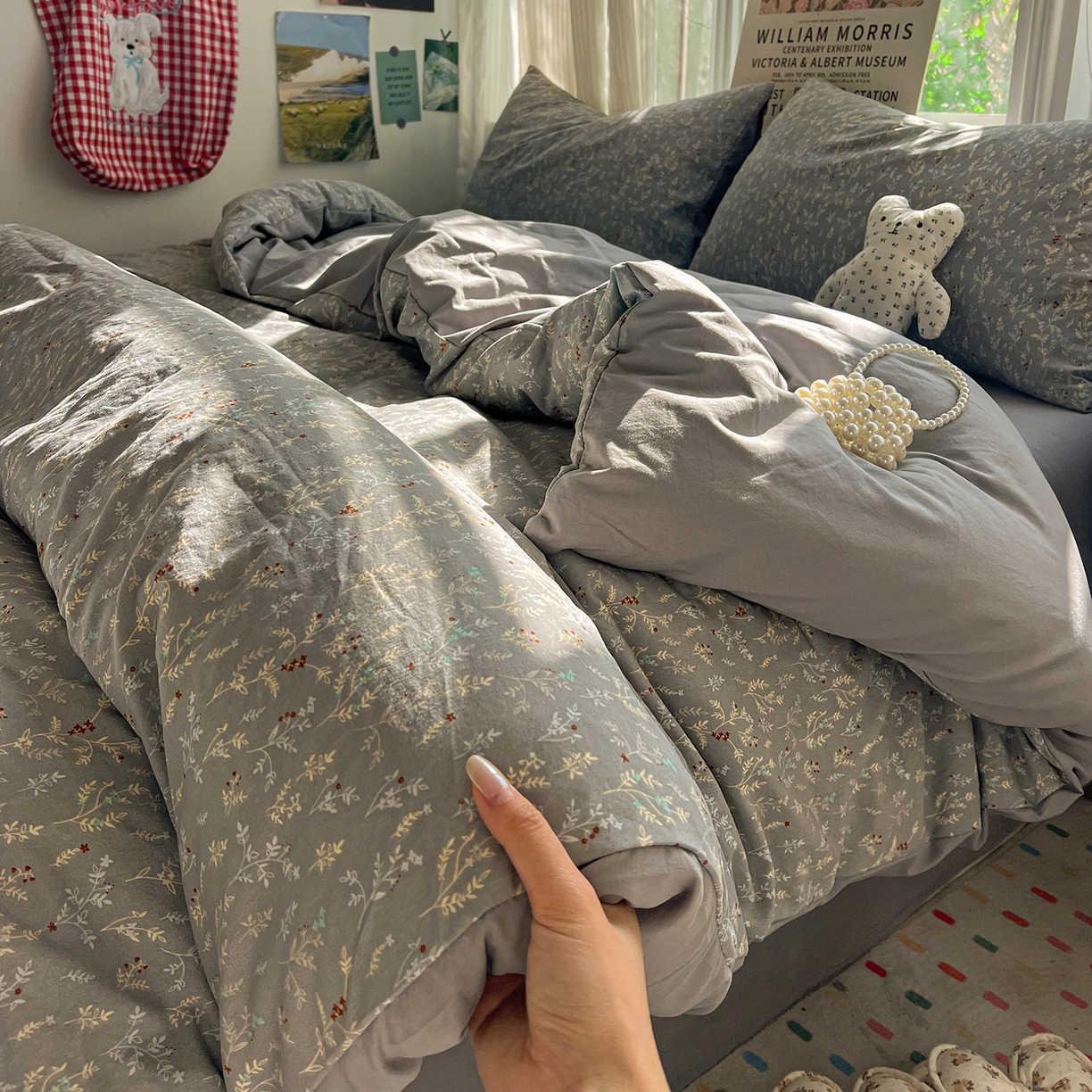 91家纺网 家纺一手货源 找家纺 水墨江南 2026新款加厚仿棉古法水洗棉小布袋款印花四件套 晚香玉