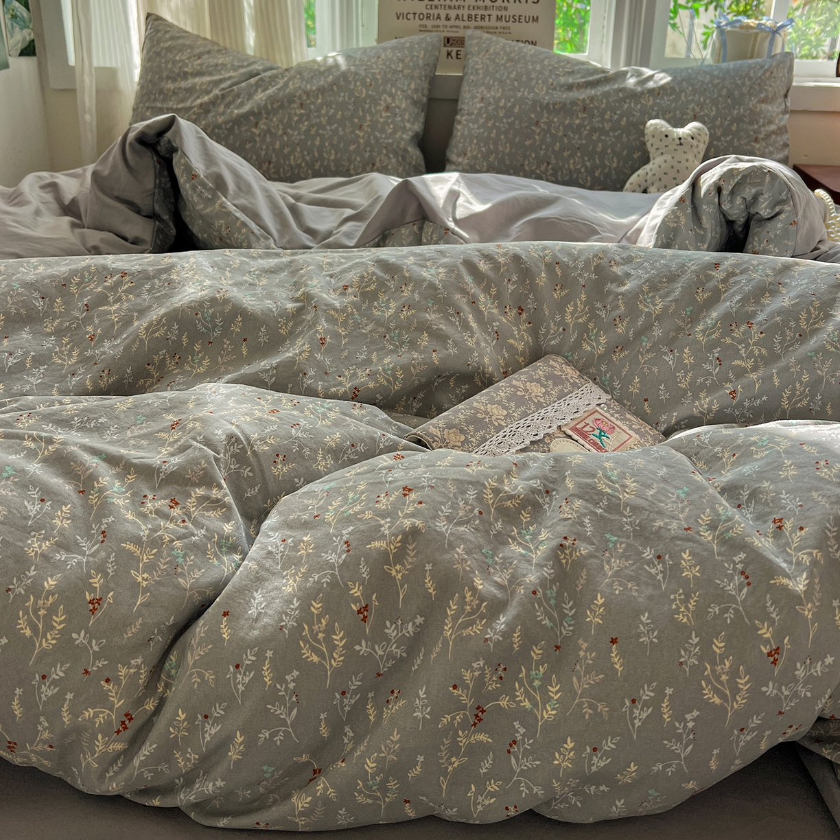 91家纺网 家纺一手货源 找家纺 水墨江南 2026新款加厚仿棉古法水洗棉小布袋款印花四件套 晚香玉