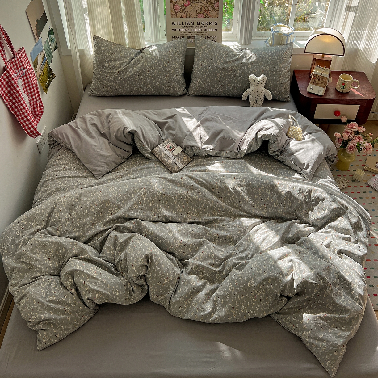 91家纺网 家纺一手货源 找家纺 水墨江南 2026新款加厚仿棉古法水洗棉小布袋款印花四件套 晚香玉