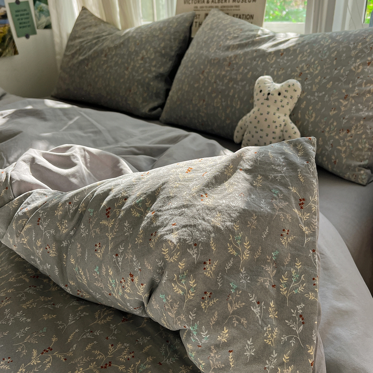 91家纺网 家纺一手货源 找家纺 水墨江南 2026新款加厚仿棉古法水洗棉小布袋款印花四件套 晚香玉