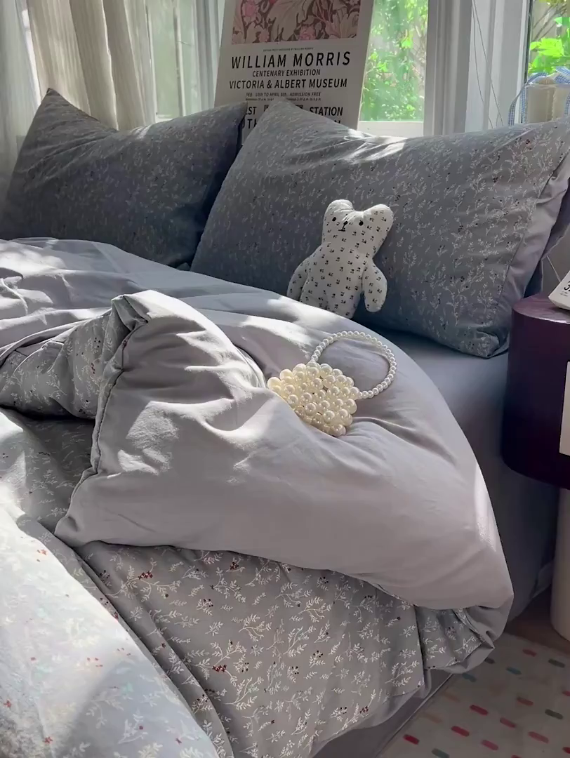 91家纺网 家纺一手货源 找家纺 水墨江南 2026新款加厚仿棉古法水洗棉小布袋款印花四件套 晚香玉