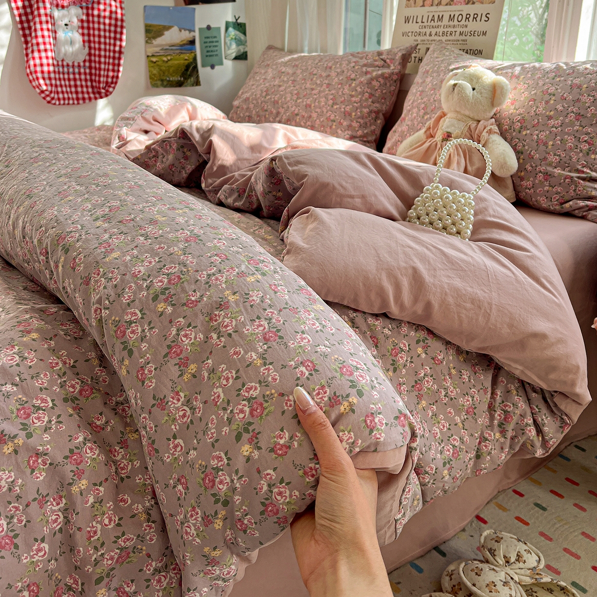 91家纺网 家纺一手货源 找家纺 水墨江南 2026新款加厚仿棉古法水洗棉小布袋款印花四件套 香妃