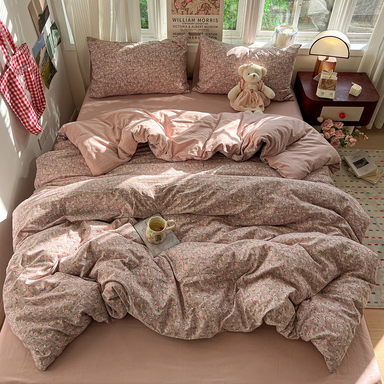 91家纺网 家纺一手货源 找家纺 水墨江南 2026新款加厚仿棉古法水洗棉小布袋款印花四件套 香妃