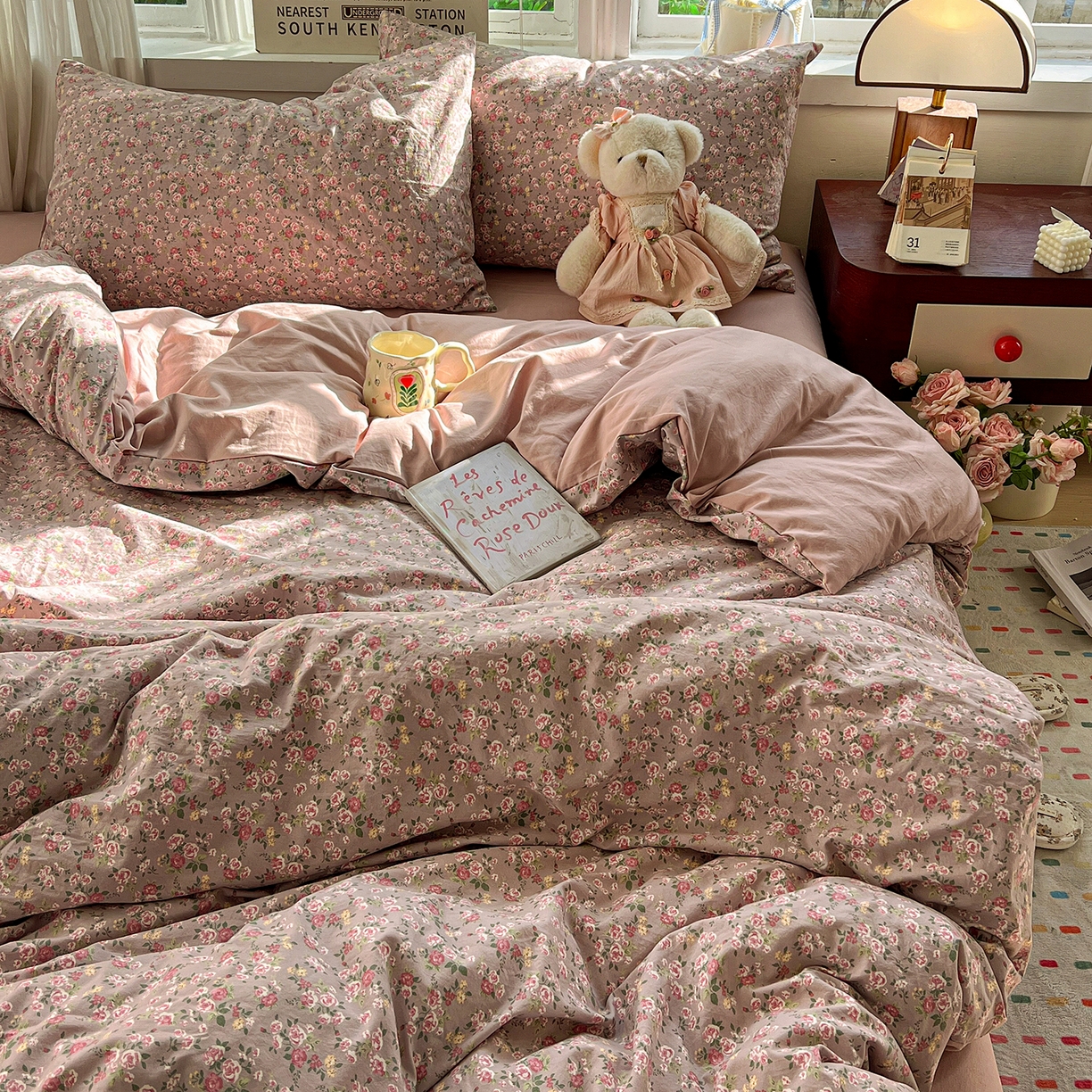 91家纺网 家纺一手货源 找家纺 水墨江南 2026新款加厚仿棉古法水洗棉小布袋款印花四件套 香妃