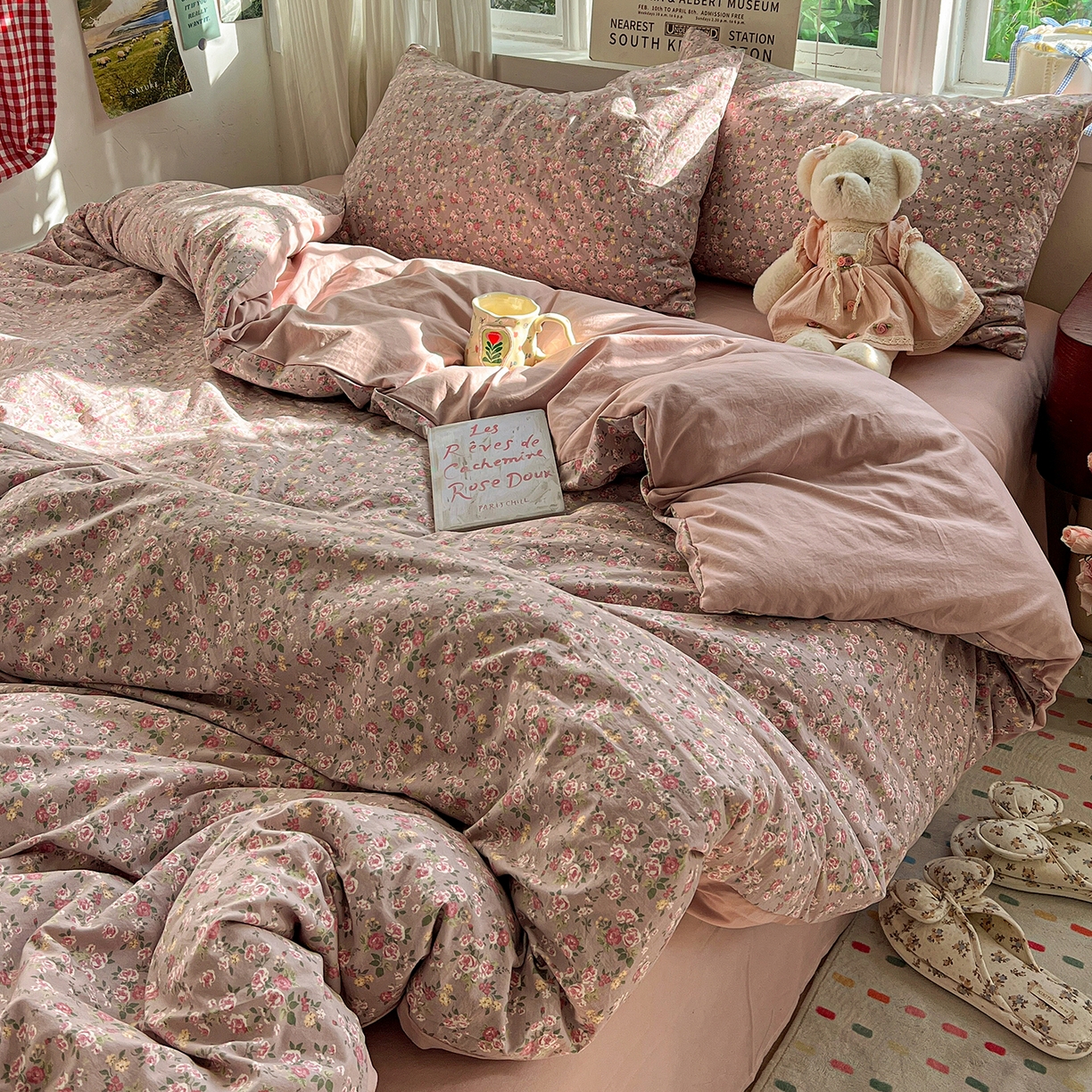 91家纺网 家纺一手货源 找家纺 水墨江南 2026新款加厚仿棉古法水洗棉小布袋款印花四件套 香妃