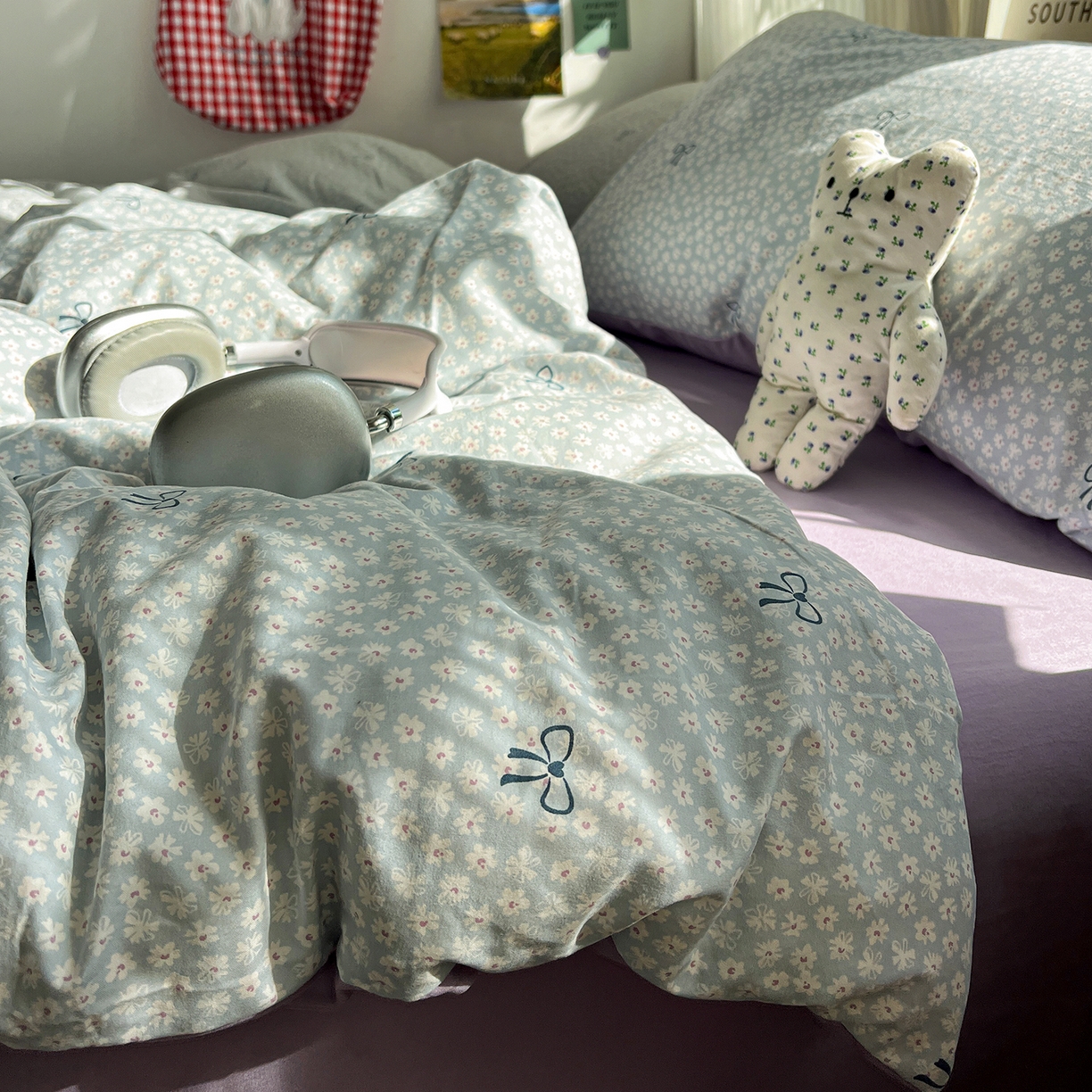 水墨江南 2026新款加厚仿棉古法水洗棉小布袋款印花四件套 小浪漫