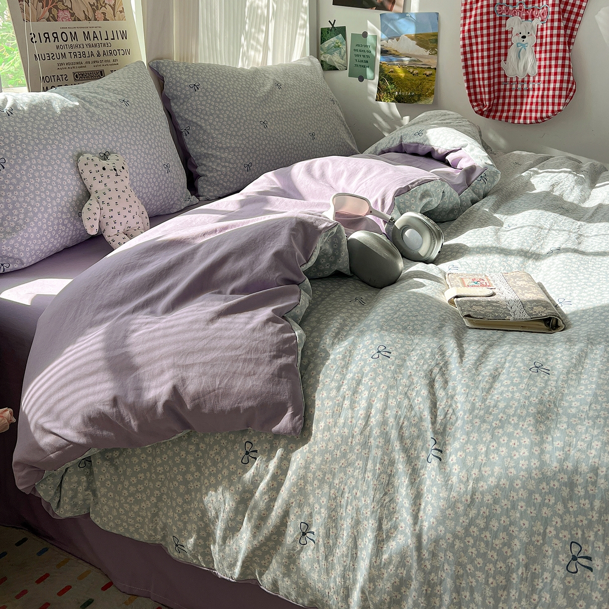 91家纺网 家纺一手货源 找家纺 水墨江南 2026新款加厚仿棉古法水洗棉小布袋款印花四件套 小浪漫