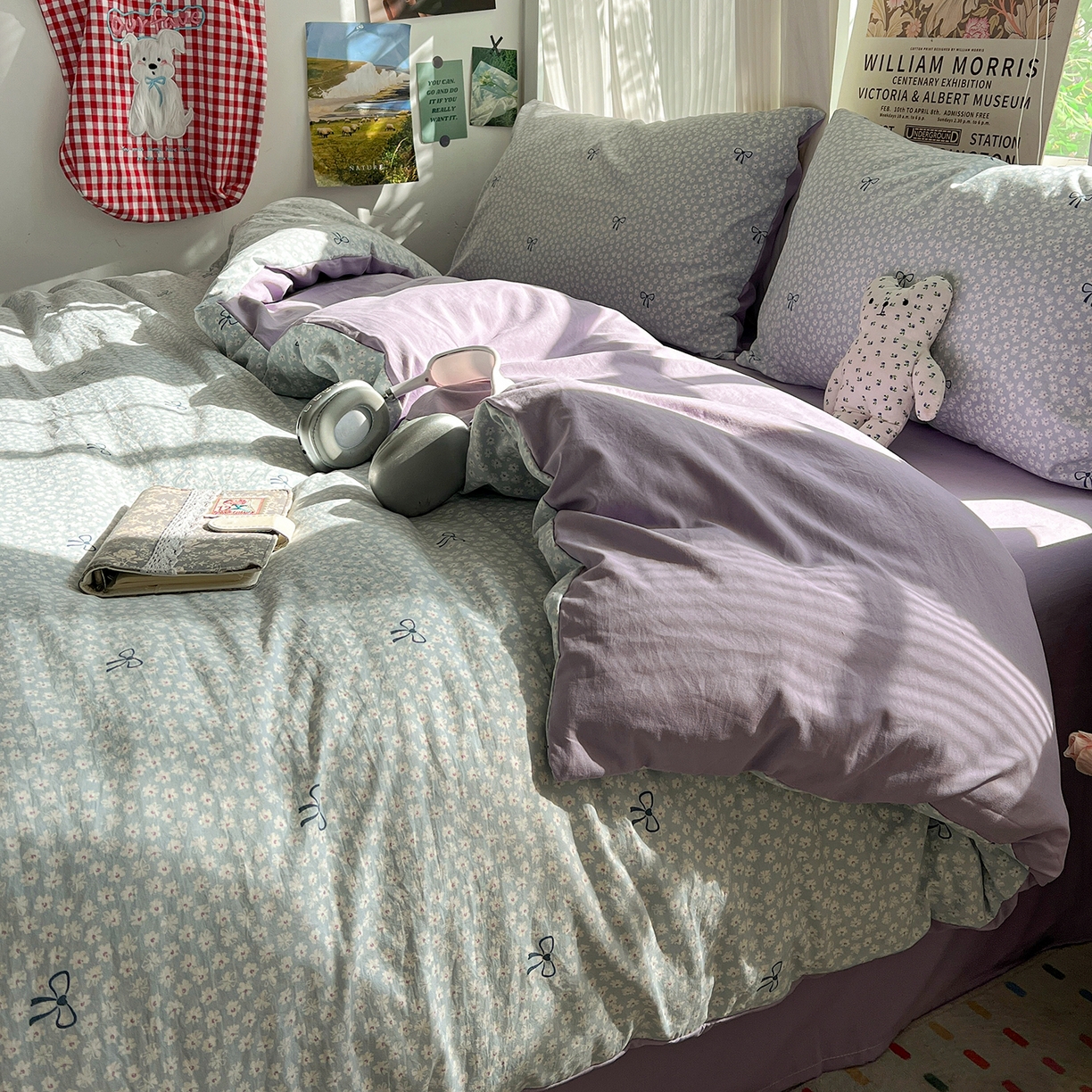 91家纺网 家纺一手货源 找家纺 水墨江南 2026新款加厚仿棉古法水洗棉小布袋款印花四件套 小浪漫