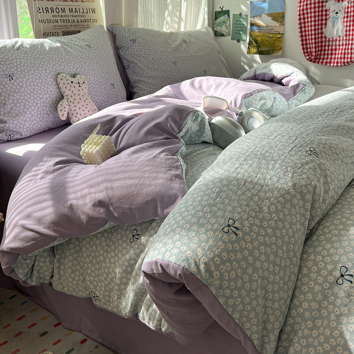 91家纺网 家纺一手货源 找家纺 水墨江南 2026新款加厚仿棉古法水洗棉小布袋款印花四件套 小浪漫