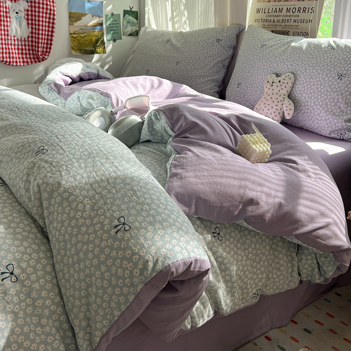 91家纺网 家纺一手货源 找家纺 水墨江南 2026新款加厚仿棉古法水洗棉小布袋款印花四件套 小浪漫