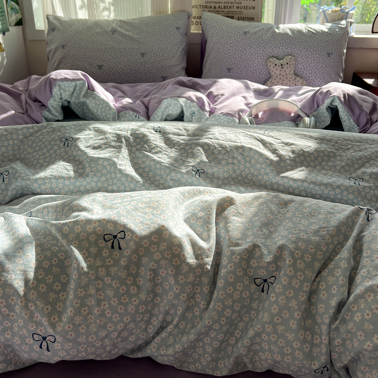 91家纺网 家纺一手货源 找家纺 水墨江南 2026新款加厚仿棉古法水洗棉小布袋款印花四件套 小浪漫