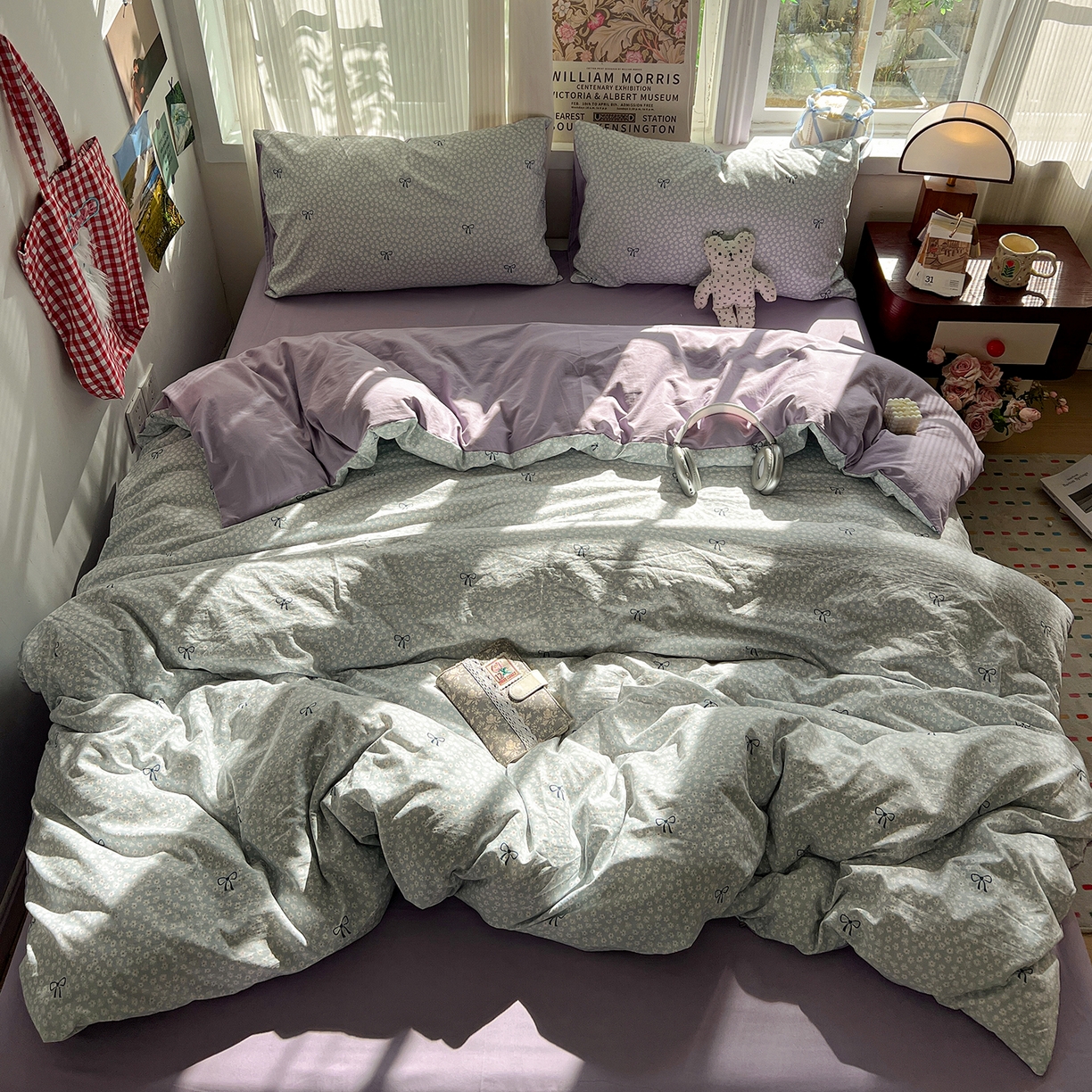 91家纺网 家纺一手货源 找家纺 水墨江南 2026新款加厚仿棉古法水洗棉小布袋款印花四件套 小浪漫