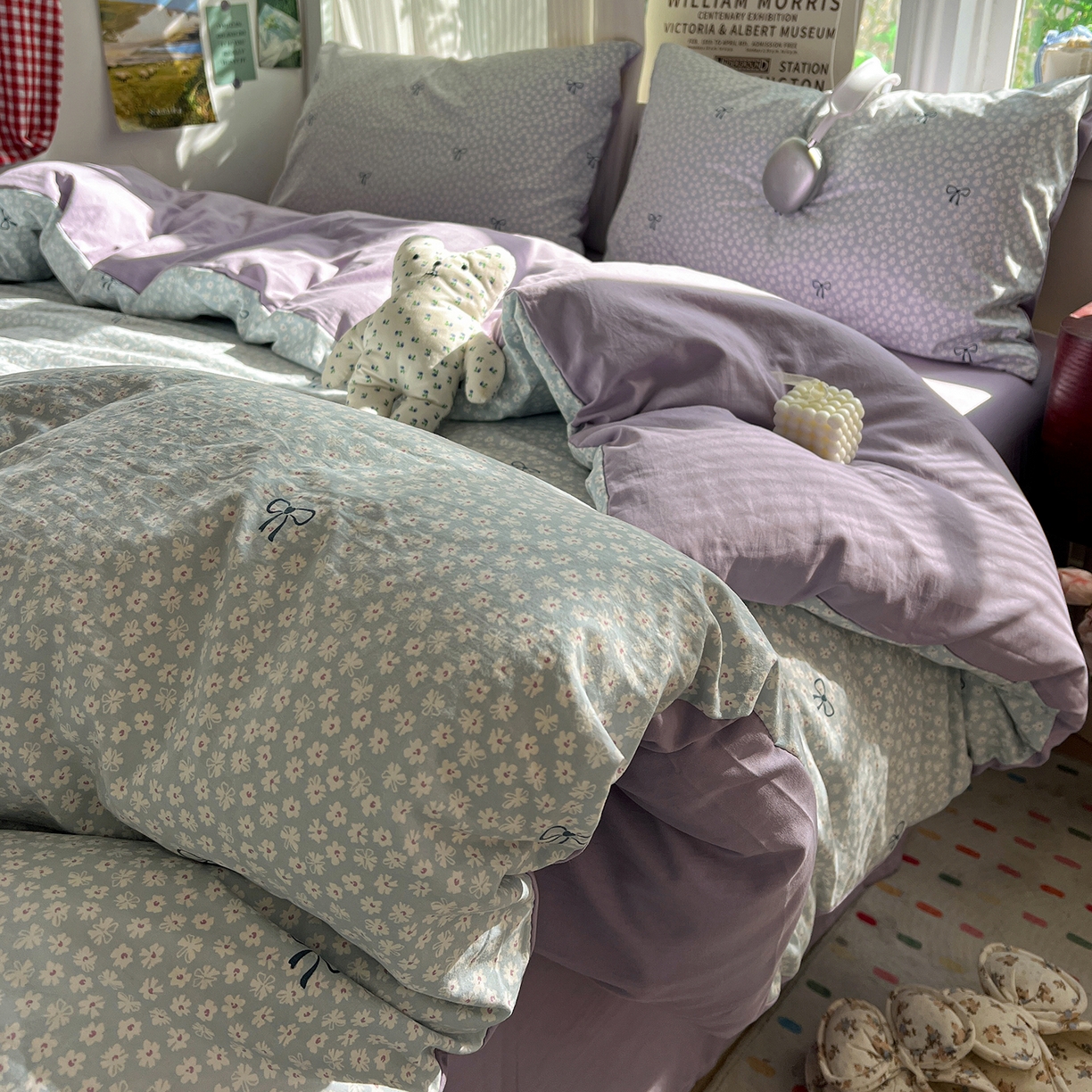 91家纺网 家纺一手货源 找家纺 水墨江南 2026新款加厚仿棉古法水洗棉小布袋款印花四件套 小浪漫