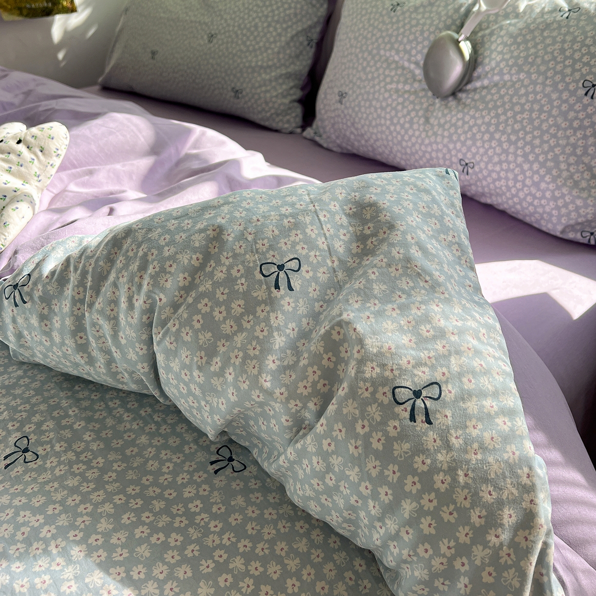 91家纺网 家纺一手货源 找家纺 水墨江南 2026新款加厚仿棉古法水洗棉小布袋款印花四件套 小浪漫