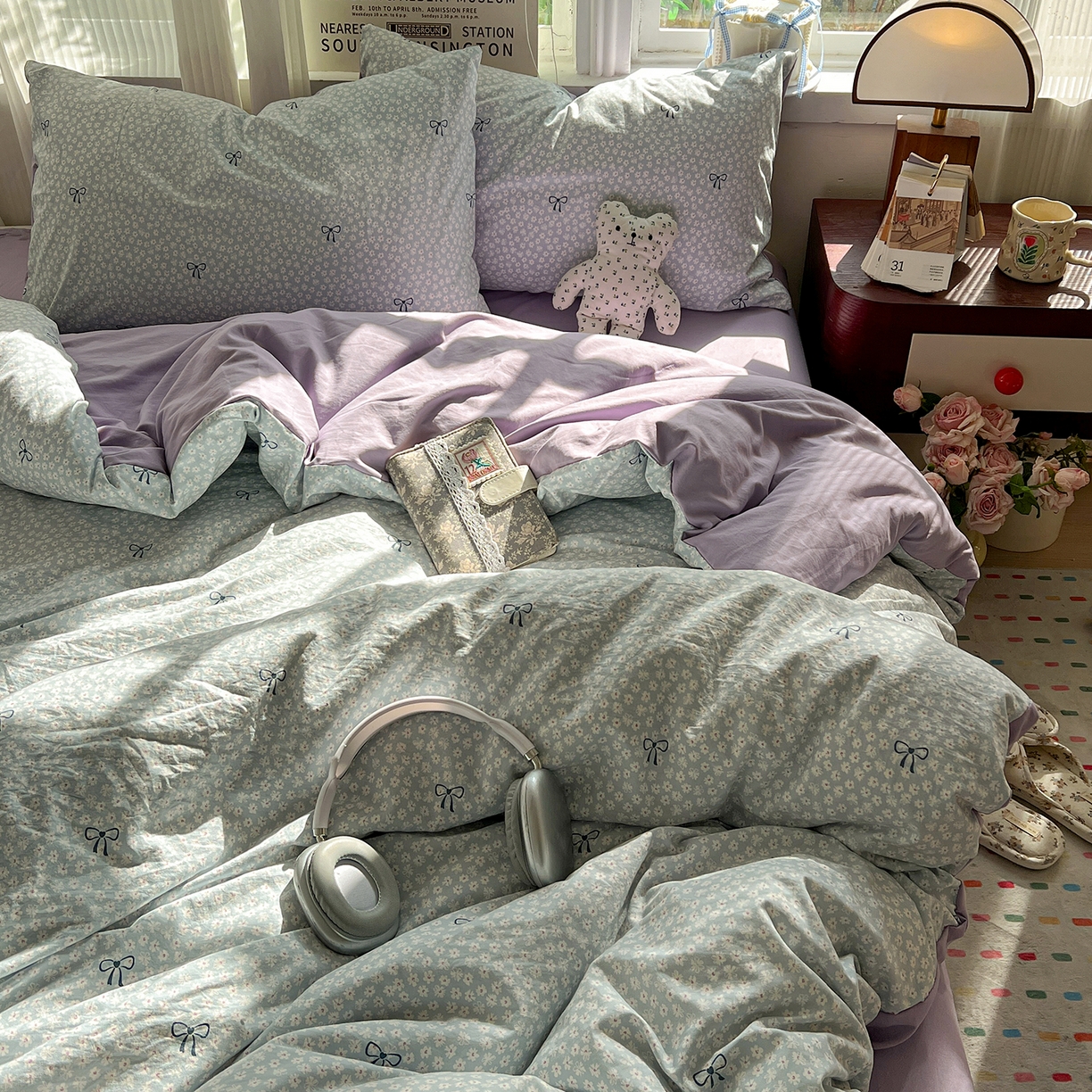 91家纺网 家纺一手货源 找家纺 水墨江南 2026新款加厚仿棉古法水洗棉小布袋款印花四件套 小浪漫