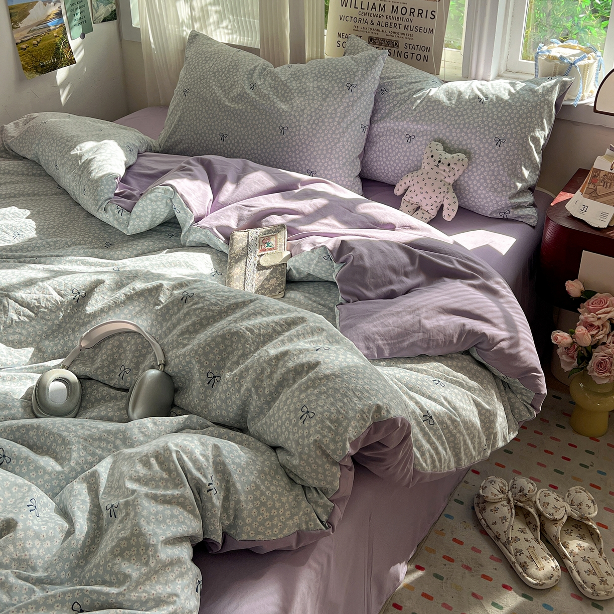 91家纺网 家纺一手货源 找家纺 水墨江南 2026新款加厚仿棉古法水洗棉小布袋款印花四件套 小浪漫