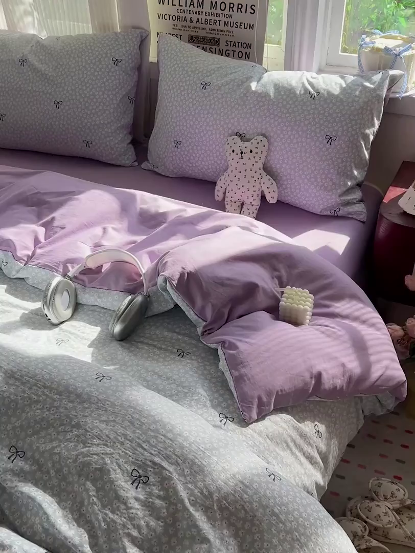 91家纺网 家纺一手货源 找家纺 水墨江南 2026新款加厚仿棉古法水洗棉小布袋款印花四件套 小浪漫