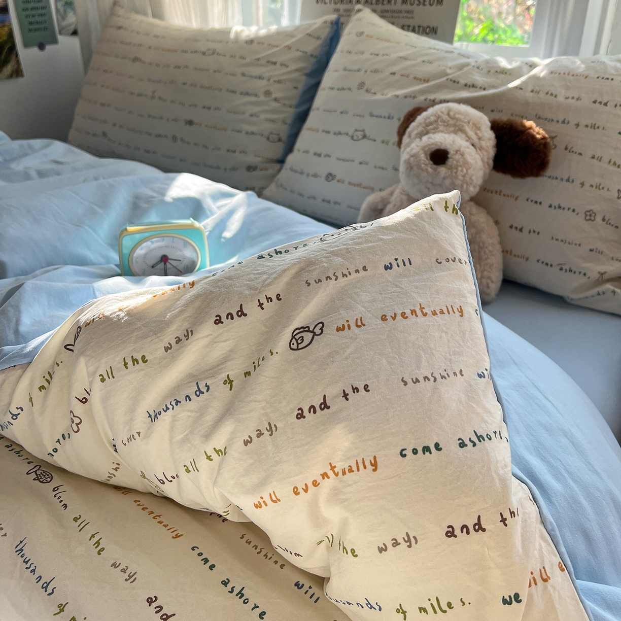 91家纺网 家纺一手货源 找家纺 水墨江南 2026新款加厚仿棉古法水洗棉小布袋款印花四件套 小猫钓鱼