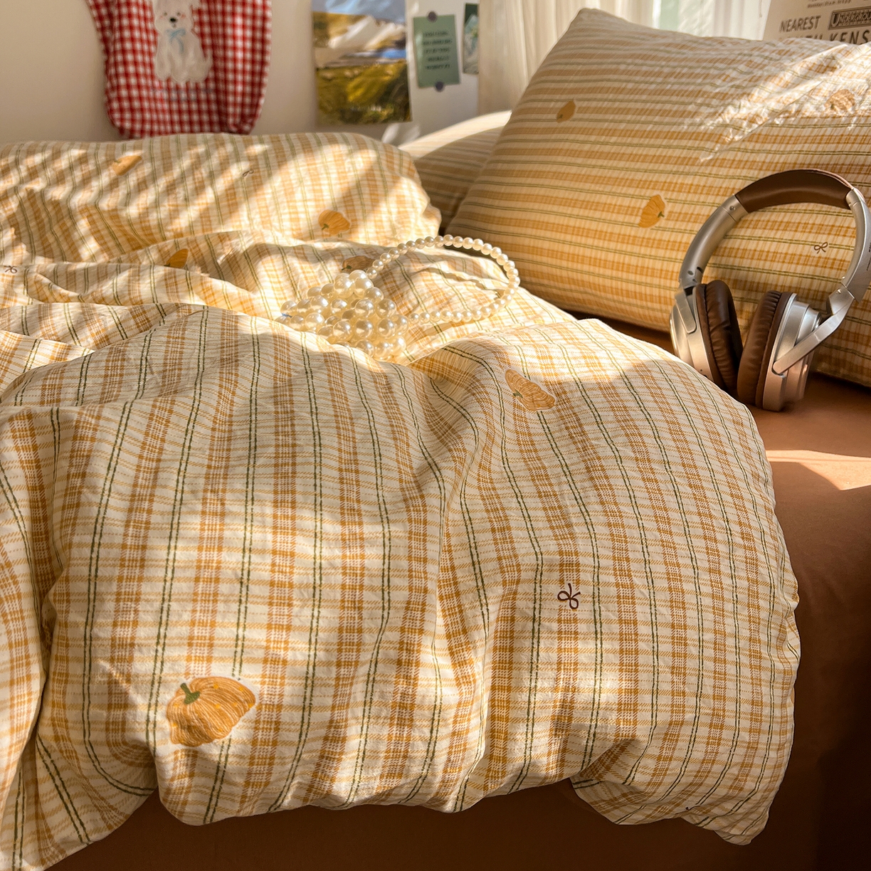 水墨江南 2026新款加厚仿棉古法水洗棉小布袋款印花四件套 小南瓜