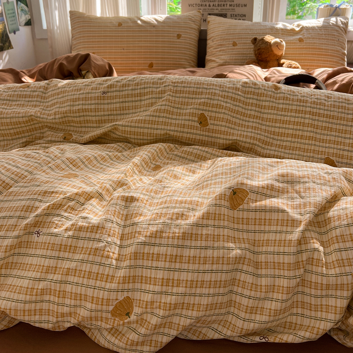 91家纺网 家纺一手货源 找家纺 水墨江南 2026新款加厚仿棉古法水洗棉小布袋款印花四件套 小南瓜