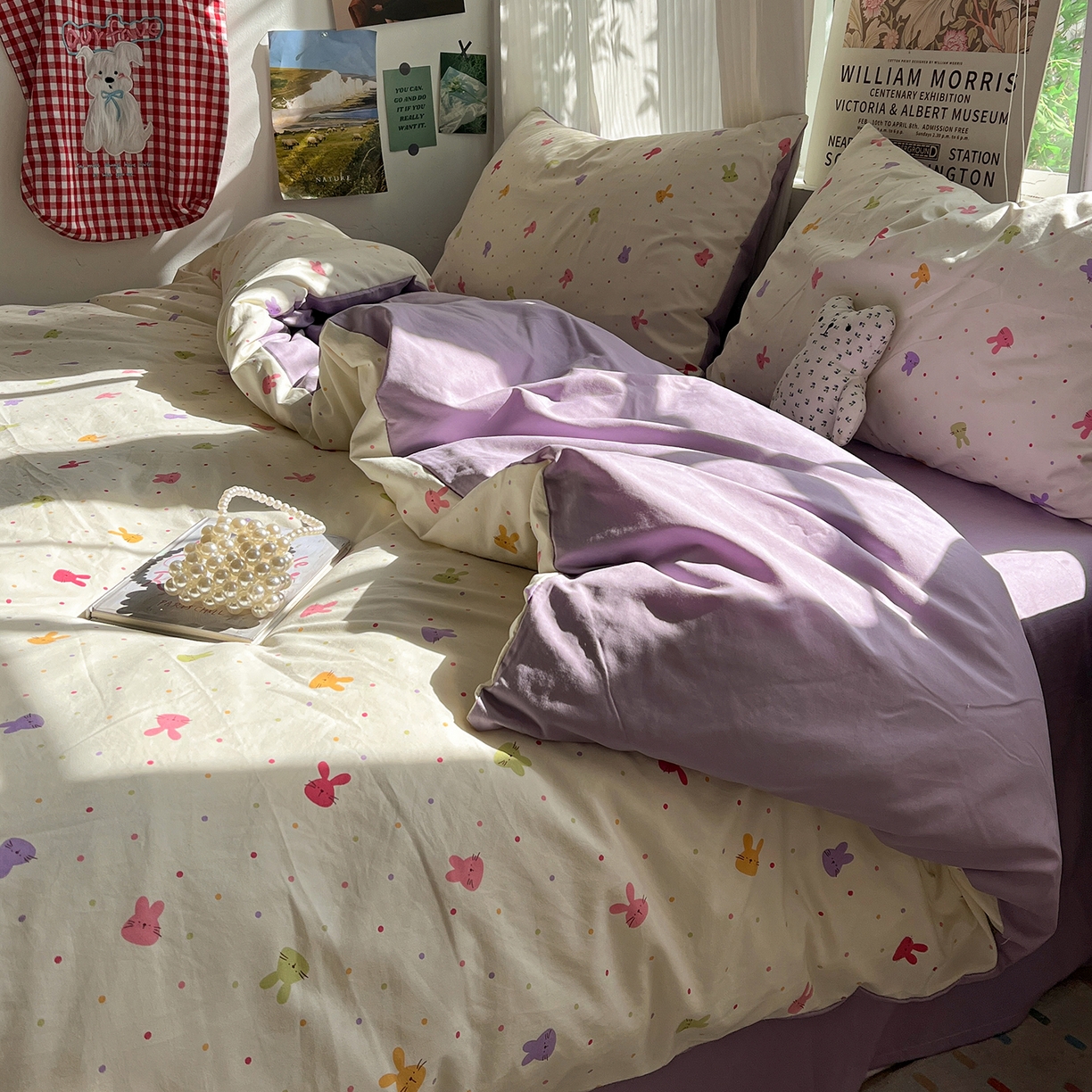 91家纺网 家纺一手货源 找家纺 水墨江南 2026新款加厚仿棉古法水洗棉小布袋款印花四件套 小兔波波