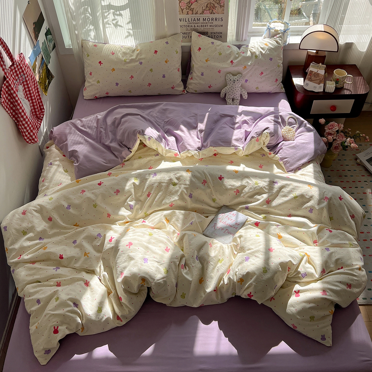 91家纺网 家纺一手货源 找家纺 水墨江南 2026新款加厚仿棉古法水洗棉小布袋款印花四件套 小兔波波