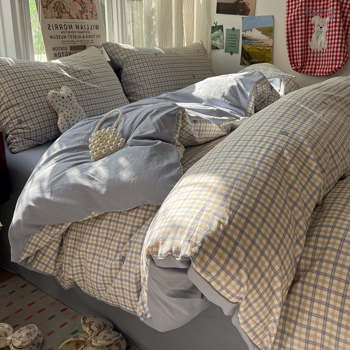 91家纺网 家纺一手货源 找家纺 水墨江南 2026新款加厚仿棉古法水洗棉小布袋款印花四件套 小星星