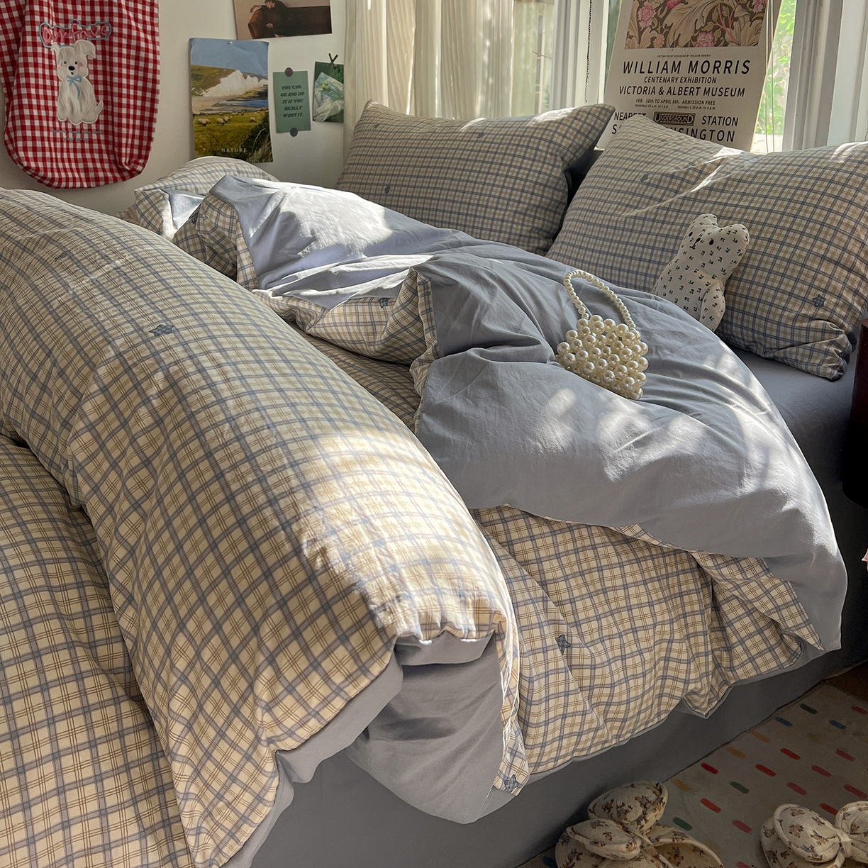 91家纺网 家纺一手货源 找家纺 水墨江南 2026新款加厚仿棉古法水洗棉小布袋款印花四件套 小星星