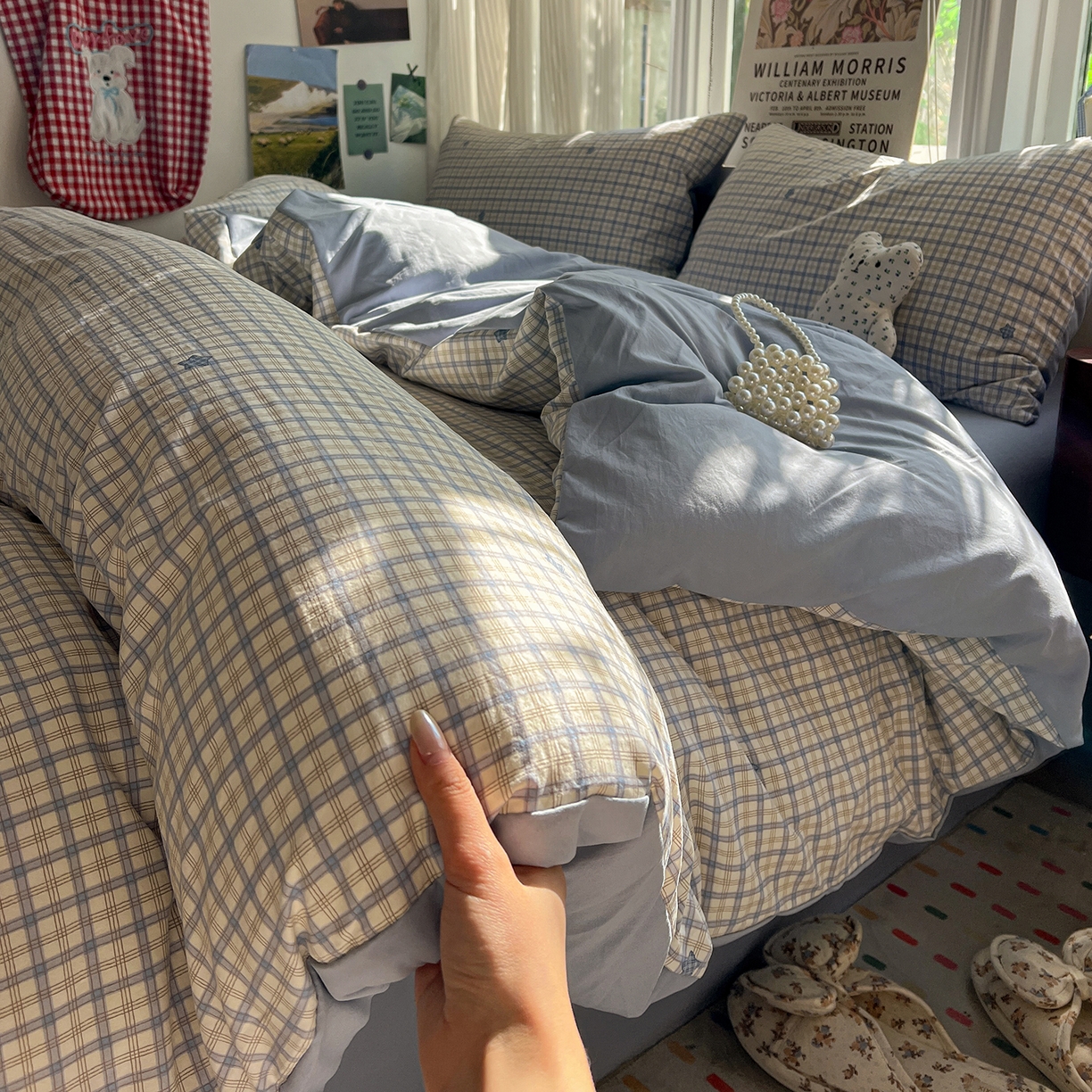 91家纺网 家纺一手货源 找家纺 水墨江南 2026新款加厚仿棉古法水洗棉小布袋款印花四件套 小星星