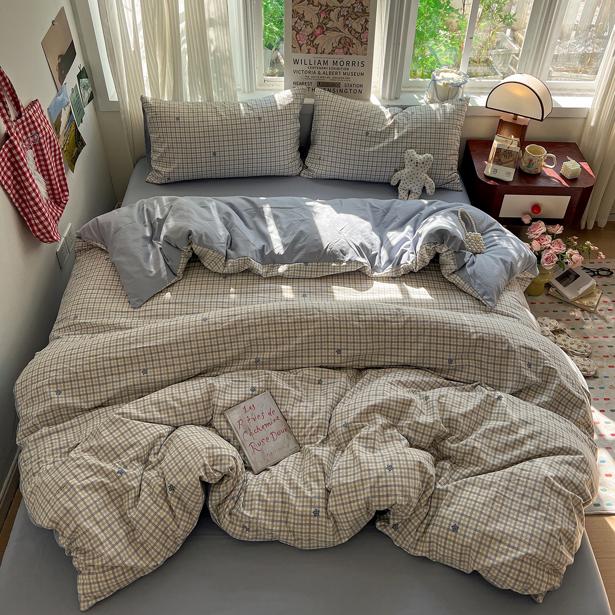 91家纺网 家纺一手货源 找家纺 水墨江南 2026新款加厚仿棉古法水洗棉小布袋款印花四件套 小星星