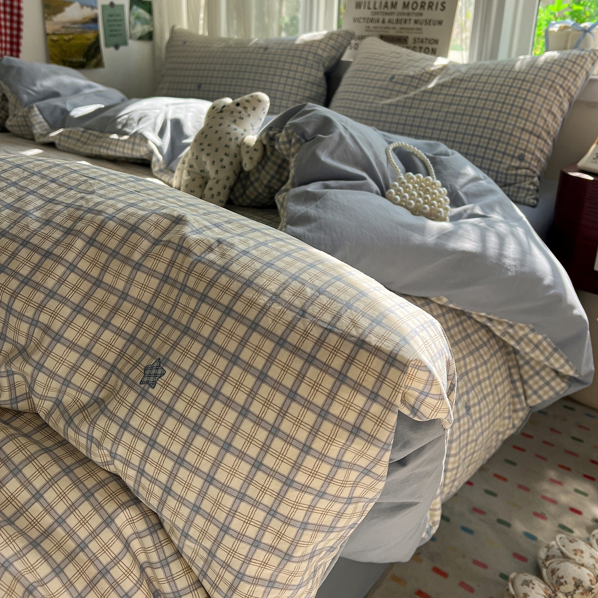 91家纺网 家纺一手货源 找家纺 水墨江南 2026新款加厚仿棉古法水洗棉小布袋款印花四件套 小星星