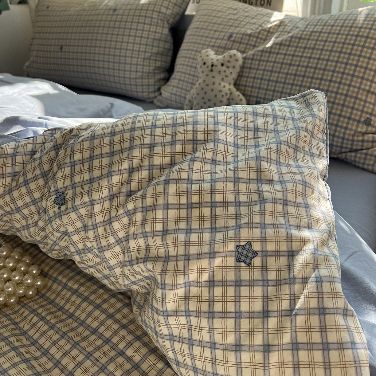 91家纺网 家纺一手货源 找家纺 水墨江南 2026新款加厚仿棉古法水洗棉小布袋款印花四件套 小星星