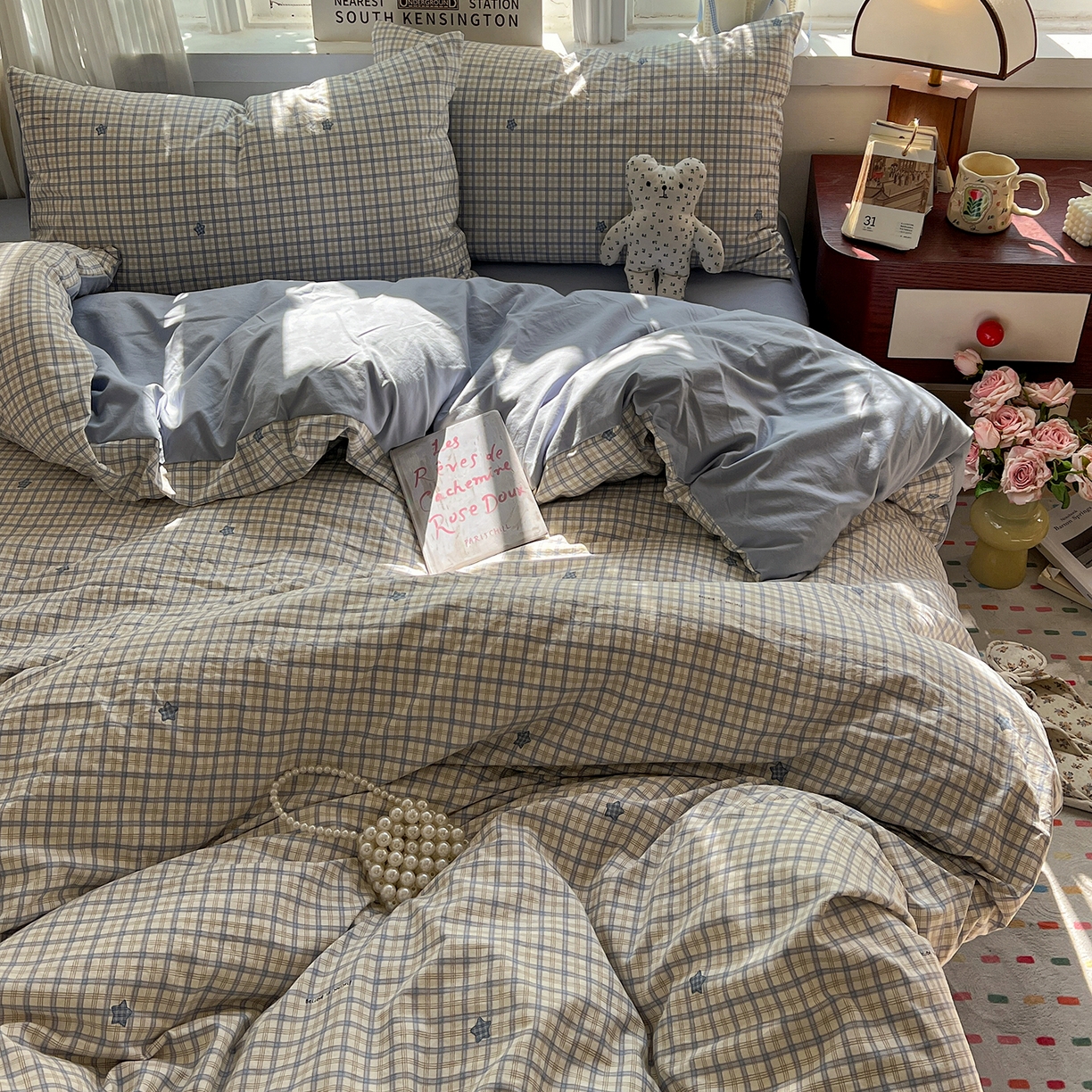 91家纺网 家纺一手货源 找家纺 水墨江南 2026新款加厚仿棉古法水洗棉小布袋款印花四件套 小星星