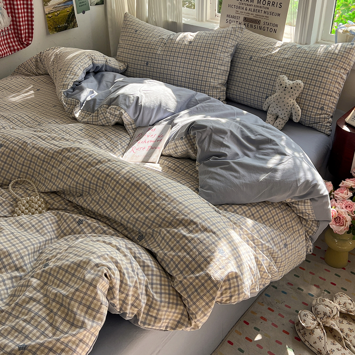 91家纺网 家纺一手货源 找家纺 水墨江南 2026新款加厚仿棉古法水洗棉小布袋款印花四件套 小星星