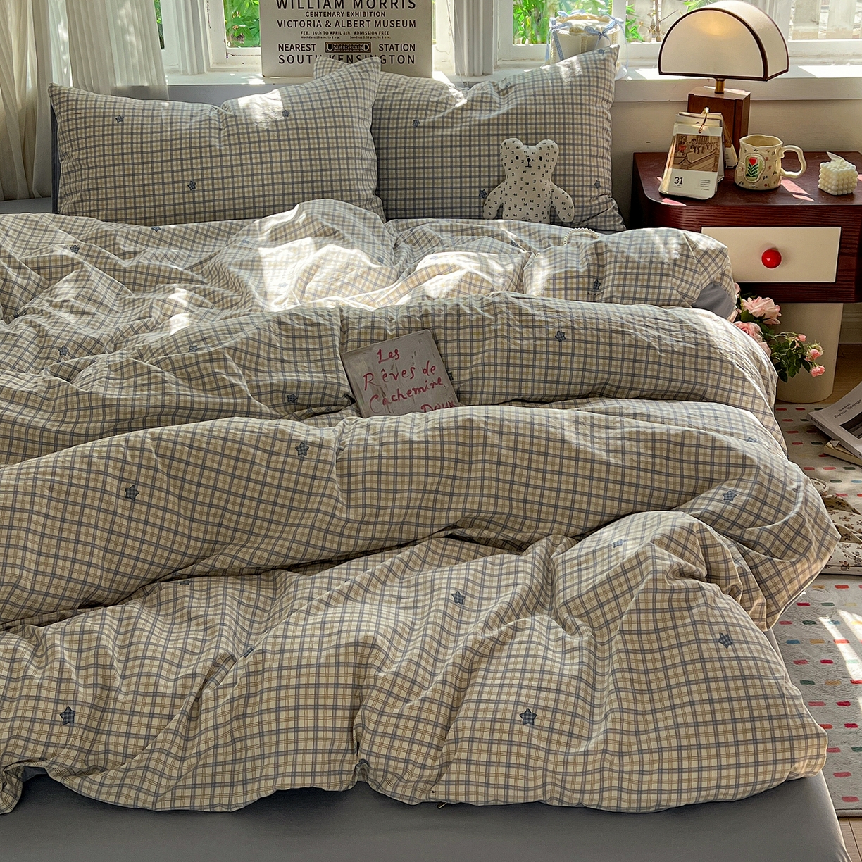 91家纺网 家纺一手货源 找家纺 水墨江南 2026新款加厚仿棉古法水洗棉小布袋款印花四件套 小星星